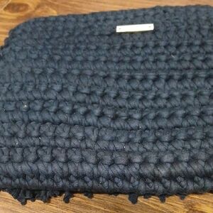 Binge Brand Fringe Yarn Knotted Knit Black Clutch Bag 10" x 12" NWOT